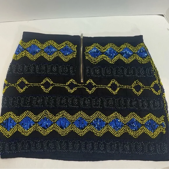 English Rose Black and Blue Patterned Women's Skirt beaded/sequin. Size M. - Picture 5 of 8